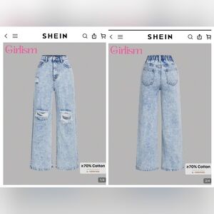 SHEIN Girlism Teen Girl Ripped Frayed Wide Leg Jeans Size 12-13Y